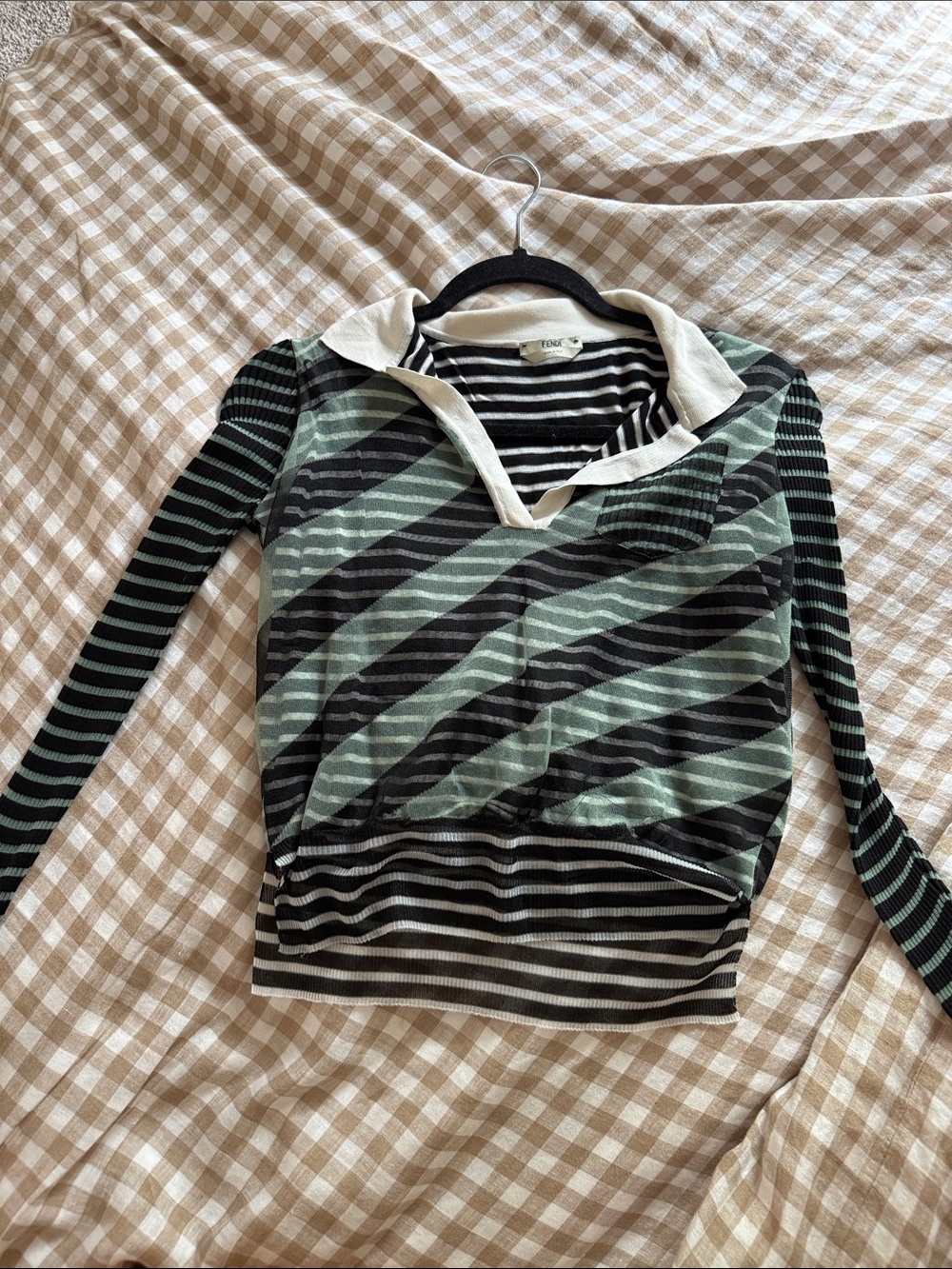 Fendi Roma Collared Pocket Silk Striped Blouse